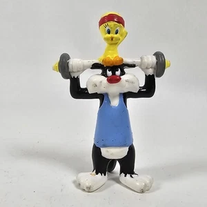 Tweety Pie Sylvester Gym Weightlifting Looney Tunes Toons PVC Applause 3" - Picture 1 of 4