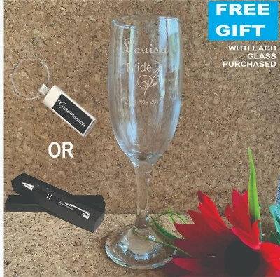 Personalised Engraved Champagne Glass Flute Wedding Bomboniere Favor Bridesmaid - image 1 of 4