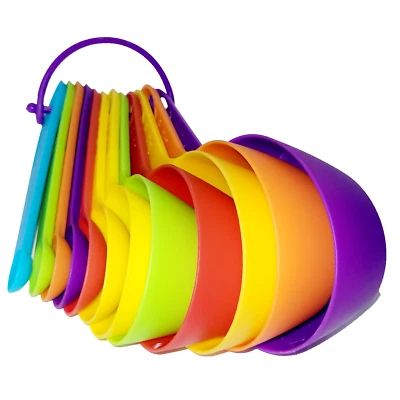 Multi-Color Measuring Cups & Spoon Handle Baking Kitchen set 12 Pieces Plastic - Image 1 of 4