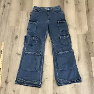 Forever 21 Jeans Women’s Size 28 Cargo Pockets Straight Leg Light Wash Denim - Picture 1 of 9