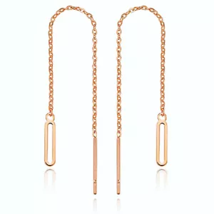 JNK 14K Solid Rose Gold Unique Long Drop Dangle Threader a Pair of Earrings - Picture 1 of 6