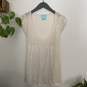 C&C CALIFORNIA Cream Scoop Neck Knit Top MEDIUM Silk Cashmere Tie Sweater F95 - Picture 1 of 6