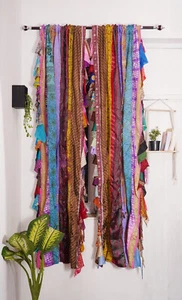 Multicolor Patchwork Fringh Curtain 2 pc set Window Curtain, Recycled Curtains - Picture 1 of 3