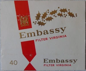 Vintage Embassy Filter Virginia Christmas Sleeve For 40 Cigarettes C1970s - Picture 1 of 2