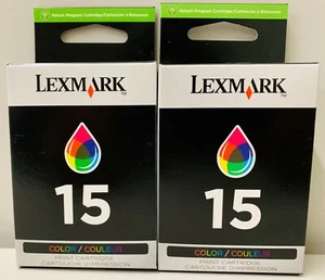 Nuevos cartuchos de tinta genuinos Lexmark 15 2PK caja serie Z Z2300 serie X X2630 - Imagen 1 de 2
