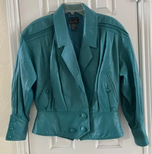 SUZELLE Vintage Damen Lederjacke türkis/grün Größe M - Bild 1 von 18