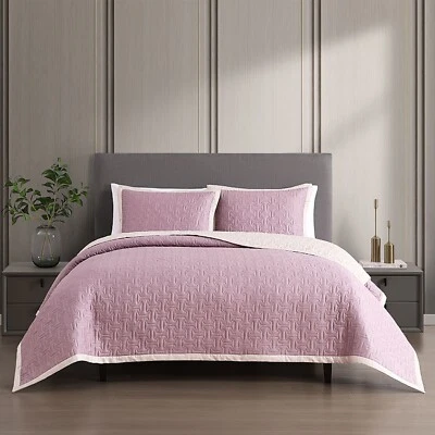Комплект из 3 текстурированных стеганых покрывал King Plum из 100% хлопка сатина - Изображение 1 из 4