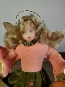 German Christmas Angel Brown Pink Dress Tree Topper Handarbeit by Drozd - Picture 1 of 10