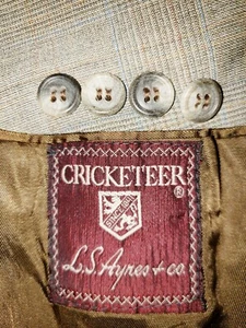 Cricketeer Blazer Mens 39R Beige Suit Jacket Sport Coat VTG Glen Plaid Interview - Picture 1 of 12