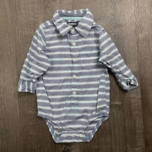 OshKosh B'Gosh Boys Button One-Piece Polo Stripe Blue Snap Romper Size 18 months - Picture 1 of 4