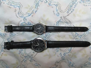 His & Hers Black faced Wristwatches with black faux leather straps - Picture 1 of 1