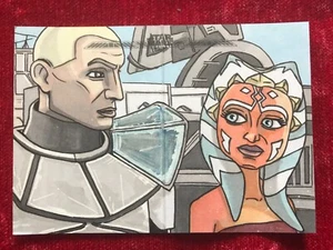 Topps Star Wars sketch card Ahsoka Tano & Rex By Nick Gribbon - Picture 1 of 2