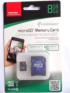 Toshiba 8 GB Micro SDHC Clase 10 40 MB/s (PFM008U-2DCK) con adaptador SD - Imagen 1 de 2