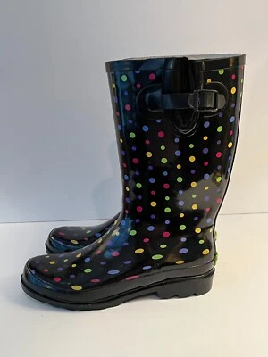 Botas de lluvia Western Chief Ditsy Dots multicolor a lunares para mujer talla 9 usadas en excelente estado Foto 1 de 4