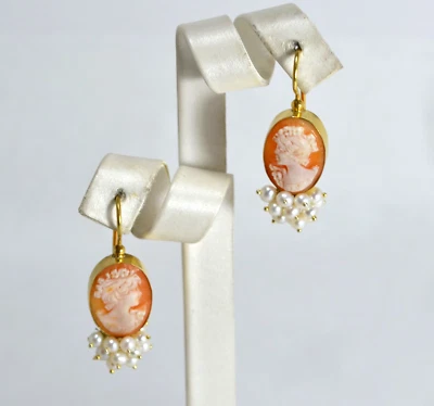 ORECCHINI  ARGENTO 925 CAMMEI CORNEOLA  PERLE D'ACQUA DOLCE 3 mm       AGHT 0129 - Immagine 1 di 3