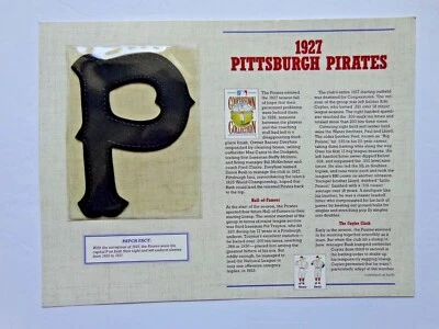 VINTAGE PITTSBURGH PIRATES 1927 COOPERSTOWN COLLECTION PATCH HISTORY STATS CARD - Image 1 of 2