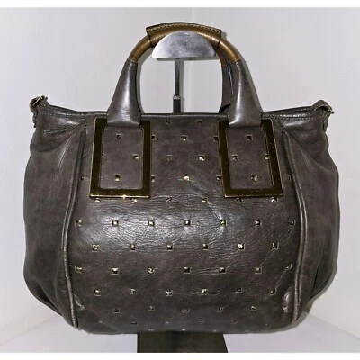 Bolso Cartera Chloe Ethel 2 Vías Cuero Gris Tachonado Foto 1 de 4