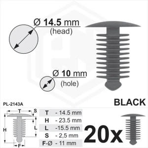 20x Schwarz Kunststoff Tannenbaum Verkleidung Clips 10 mm Loch, 14,5 mm Kopf Auto Fahrzeug Befestigungen - Bild 1 von 2