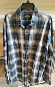 Polo Ralph Lauren Vintage Camicia XL Grigio Blu Ombra Plaid Flanella Tasche - Foto 1 di 7
