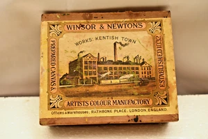 Scatola di cartone vintage Winsor & Newton Caledonian Brown Paint Box artista Londra - Foto 1 di 12