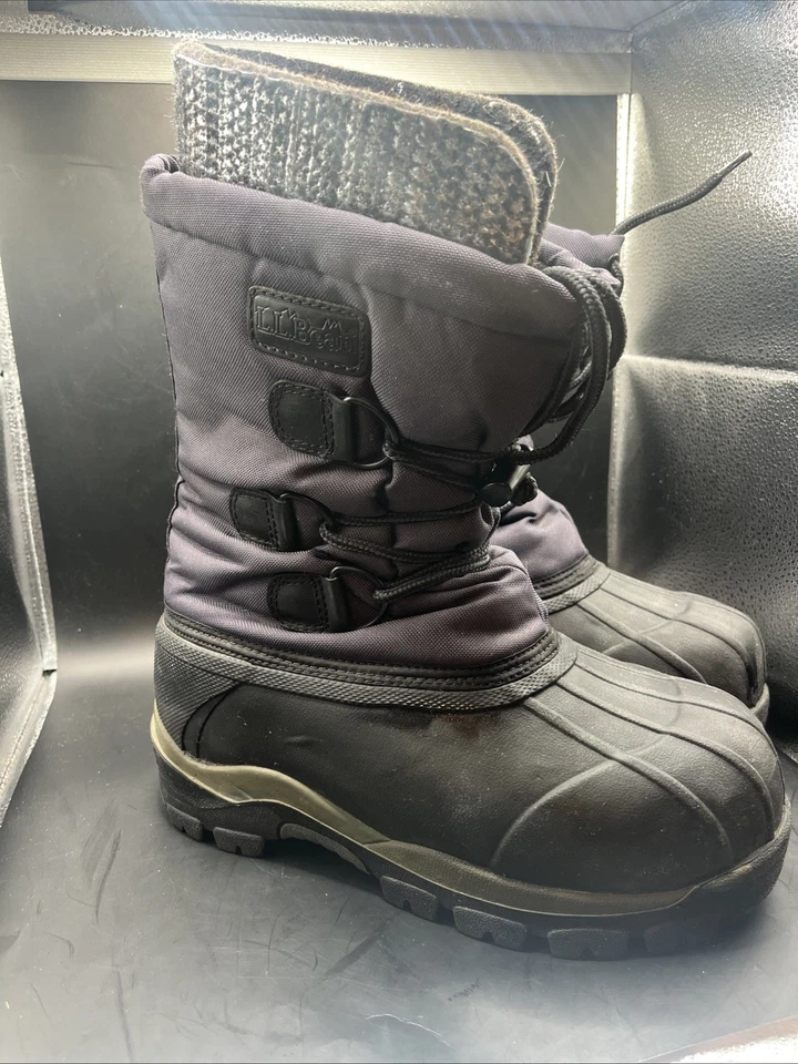 Bota de nieve LL Bean Bigelow negra aislada para clima frío con cordones talla 5 Foto 1 de 4