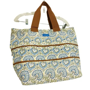 Longaberger Expandable Tote Travel Bag Purse Floral Paisley Blue Green Expanding - Picture 1 of 15