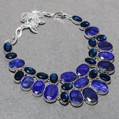 Blauer Saphir (simuliert) Iolith Edelstein Handarbeit Schmuck Halskette 18" S... - Bild 1 von 4