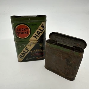 2 latas de bolsillo de tabaco vintage Lucky Strike corte medio rollo publicidad - Imagen 1 de 8