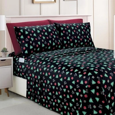 NIB HOLIDAY XMAS THEME  TWIN XL SHEET SET  SMART SIDE POCKET OEKO-TEX STD 100 - Image 1 of 4