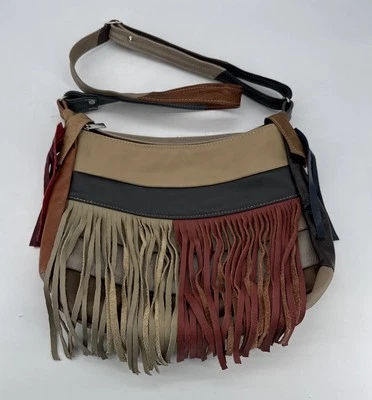 Bolso Bandolera Hobo Multicolor Flecos Patchwork Cuero De Colección Hecho en México Foto 1 de 4
