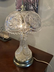 Vintage Crystal Pinwheel Star Boudoir Bedside Lamp Shade And Base 15” Works - Picture 1 of 12