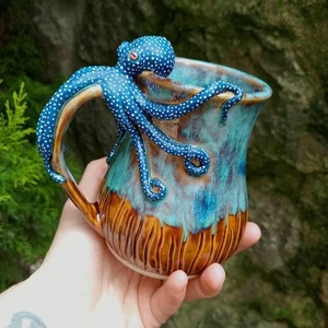 Handgefertigter Oktopus Becher Blau Oktopus Harztasse - Bild 1 von 9