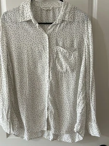 Beachlunchlounge Size M White Black Polka Dot Button Down Shirt Career Classic - Picture 1 of 8