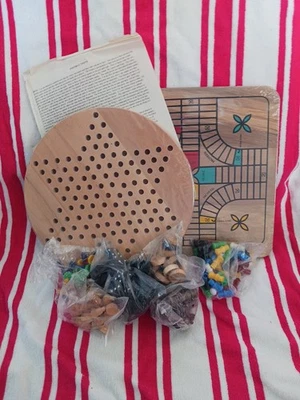 5 In One Wooden Game Board Set Chess, Checkers, Pachessi, Domino's And... - Image 1 of 4