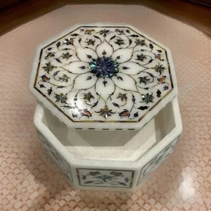 5"x5"x2" Weiß Italienisch Marmor Schmuck Aufbewahrung Schmuckschatulle mit Paua Muschel Dekoren - Bild 1 von 5