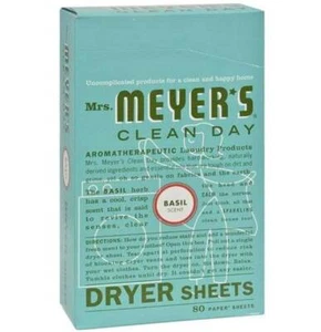 Mrs Meyers Clean Day Dryer Sheets Basil Scent - 80 Ct - Pack of 6 - Picture 1 of 3