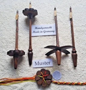Handspindel Set 5 in 1 Nussbaum Kreuzspindel Kopfspindel Spindelstock Knüpfblume - Picture 1 of 12