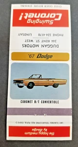 1967 Dodge Coronet R/T Convertible Dealer Empty Match Book Cover - Lindsay, ON - Picture 1 of 4