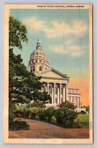 Postcard Topeka State Capitol Exterior View Walkway Kansas Vintage Linen c1944 - Picture 1 of 4