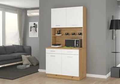 Buffet Küche Mario 100cm Küchenzeile Küchenblock Einbauküche Weiss Eiche Artisan - Bild 1 von 4