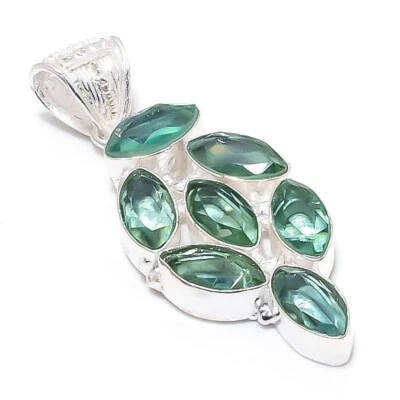 Colgante de joyería de plata de ley 925 hecho a mano con piedras preciosas de apatita aguamarina 2,17" Foto 1 de 2