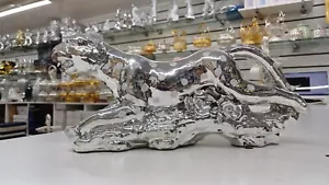 Figura de plata italiana cromo efecto tigre leopardo adorno decoración del hogar - Imagen 1 de 1
