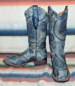 Womens Tanner Mark Geometric Pattern Leather Lined Nylon Cowboy Boots 7 NEW - Picture 1 of 7