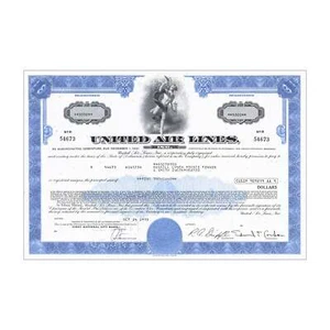 United Airlines Inc. Stock Certificate // Shares Vary // Blue // 1970s - Picture 1 of 2