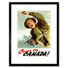 War WWII Canada Come On Soldier Gun Rogers Poster Framed Wall Art Print 12X16 In