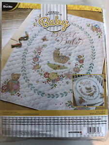 Bucilla Sweet Baby Crib Cover Stamped Cross Stitch Kit Blanket Quilt Nursery NEW