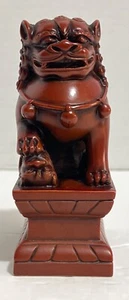 Single Red Resin Chinese Foo Dog on Pedestals Shishi Lions China Made w/Tag  - Picture 1 of 6