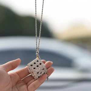Creative diamond set dice car pendant rhinestone rearview mirror pendant - Picture 1 of 4