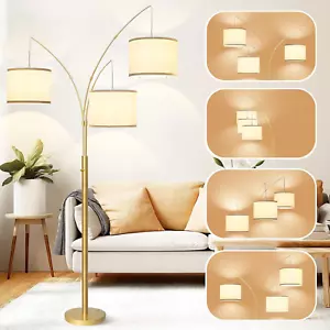 3 Lights Arc Floor Lamps for Living Room,Gold Modern Tall Standing Lamp Hanging - Picture 1 of 7