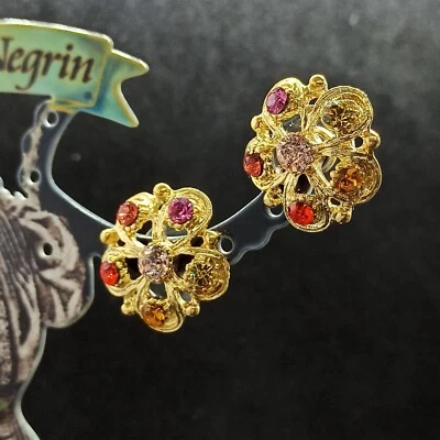 Pendientes Flor Michal Negrin Poste Grande Chapado en Oro y Cristales de Swarovski Regalo Foto 1 de 4